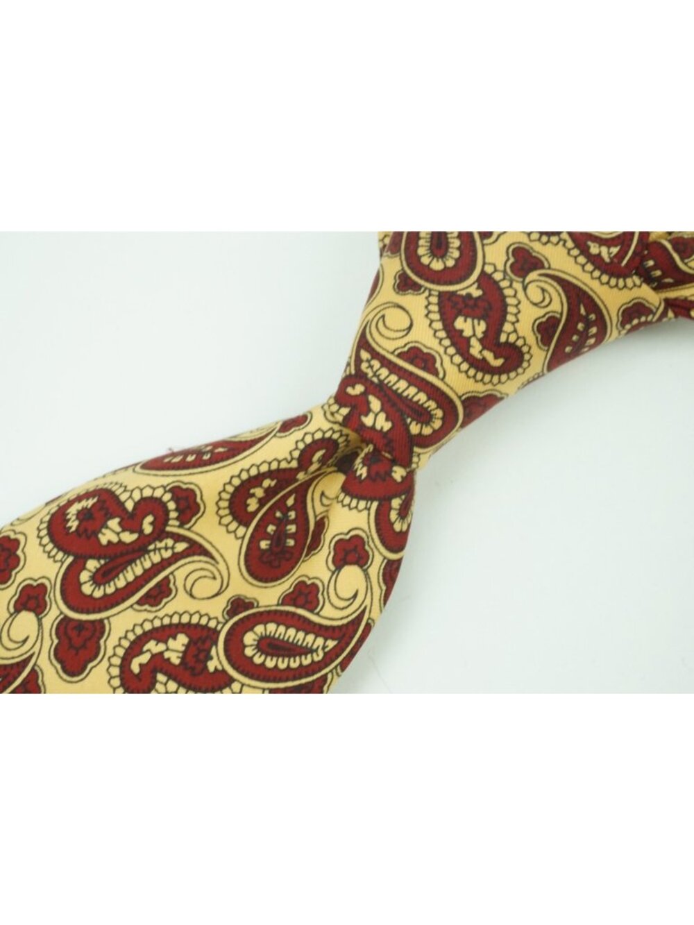 New & Lingwood Banana Yellow Garnet Red Paisley Silk Tie Made in England